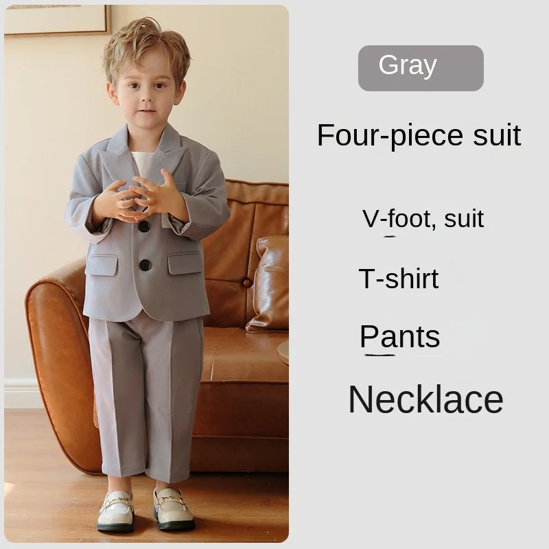 Boys Casual Suit White Gentleman Formal Wedding Tuxedo 2 To 12 Year Spring Autumn Children Host Speech Piano Performance Costume