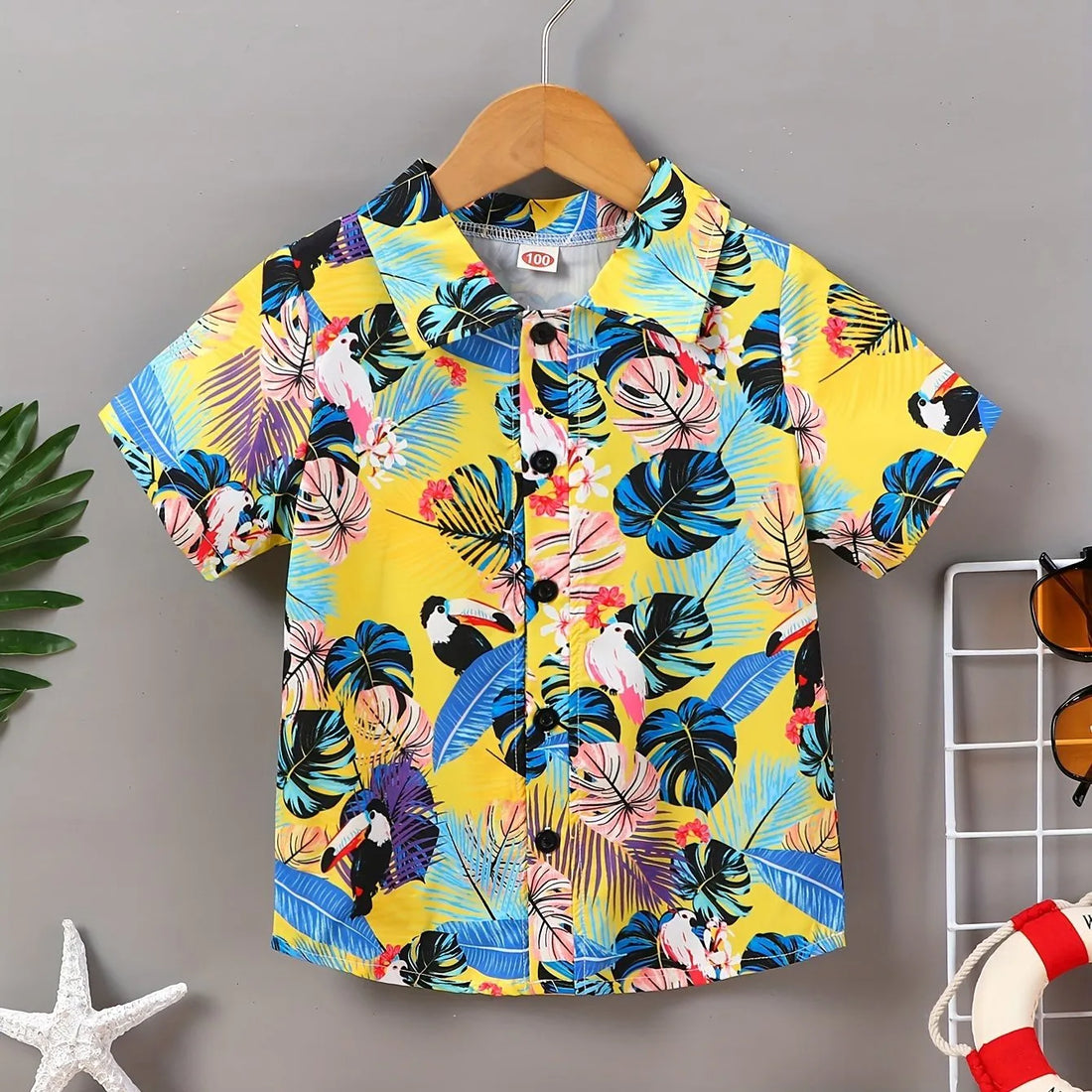 Casual Shirt Boy Beach Tropical Leaves and Coconut Tree Print Shirt Top Boys Creative Short Sleeve Shirt Lapel Tops Boys Clothes