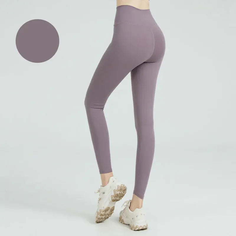 Women's outdoor fitness tummy-lifting leggings, stretch nude yoga pants