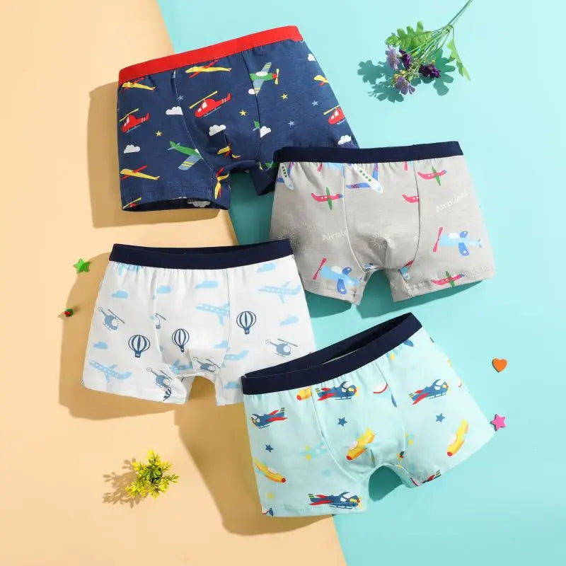 4Pcs/lot Boys Boxer Briefs Kids Cotton Underwear Baby Boy Underpants Teenager Cartoon Print Soft Children Panties 2-12 Years