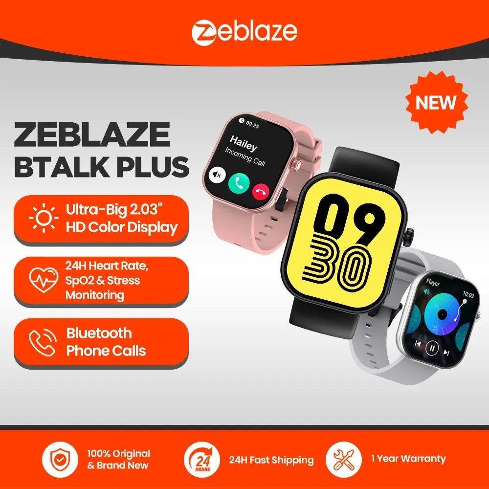 New Zeblaze Btalk Plus Voice Calling Smartwatch 2.03'' HD Color Display Health and Fitness Tracking Smart Watch for Men & Women