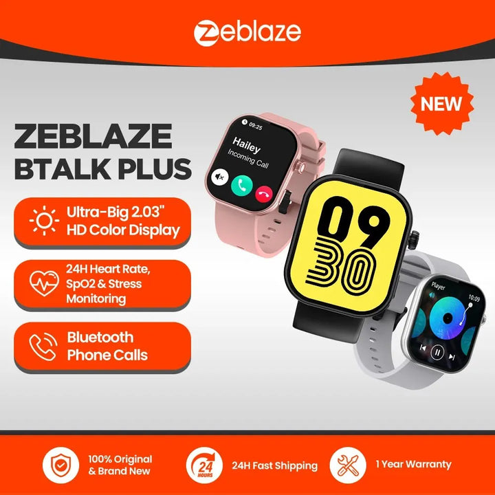 New Zeblaze Btalk Plus Voice Calling Smartwatch 2.03'' HD Color Display Health and Fitness Tracking Smart Watch for Men & Women