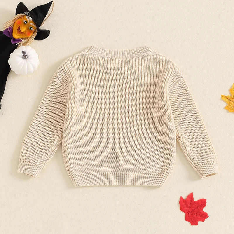 2024-05-21 Lioraitiin Toddler Boys Girls Halloween Sweater Witch Pumpkin Letter Ghost Long Sleeve Round Neck Knitted Pullover