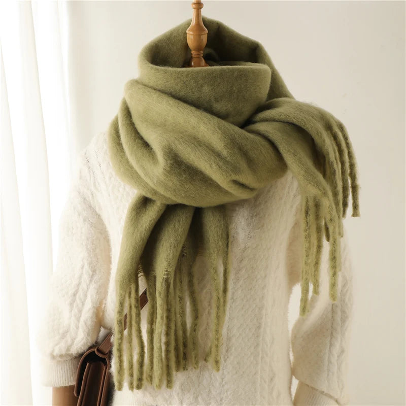 Winter Scarf for Women Cashmere Warm Solid Pashmina Blanket Wraps Female Thick Soft Bufanda Big Tassel Shawl Long Poncho Echarpe