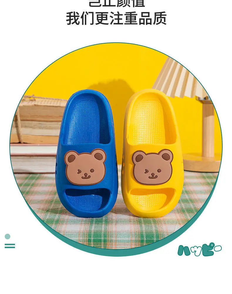 Cartoon Bear Kids Slippers Boys Girls Thick Sole Non-slip Beach Shoes Summer Soft EVA Comfort Flip Flops Indoor Bathroom Slipper