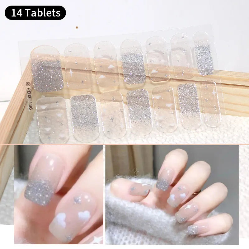 Full Cover Nail Stickers Fashion Nail Polish Nail Decoration Sparkling Glitter Self Adhesive Manicure Designer Nail Art Sticker