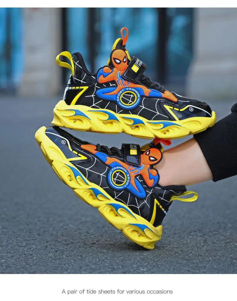 Disney Boys Shoes LED Lights Cartoon Autumn Children's Sports Shoes Leather Non-slip Children's Running Shoes Sneaker Size 25-35