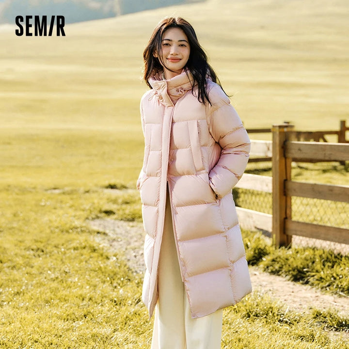 Semir Down Jacket Women Long Length Three-Proof Versatile 2024 Updated Winter New Loose Hooded Coat Simple Down Jacket