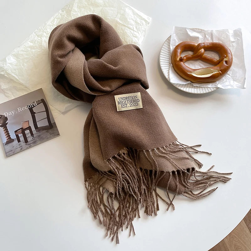 2025 New Fashion Cashmere Scarf Warm Winter for Women Korean Style Knitted Solid Color Double Sided Wraps Neckerchief