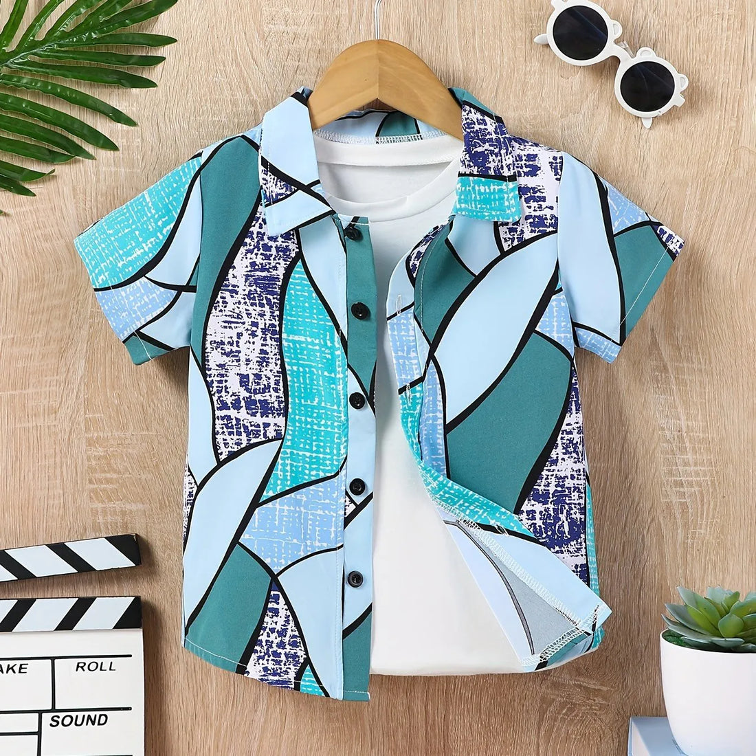 Boys Summer Holiday Hawaiian Party Style Floral And Leaf Full Print Kids Short Sleeve Lapel Shirt Children Summer Tops