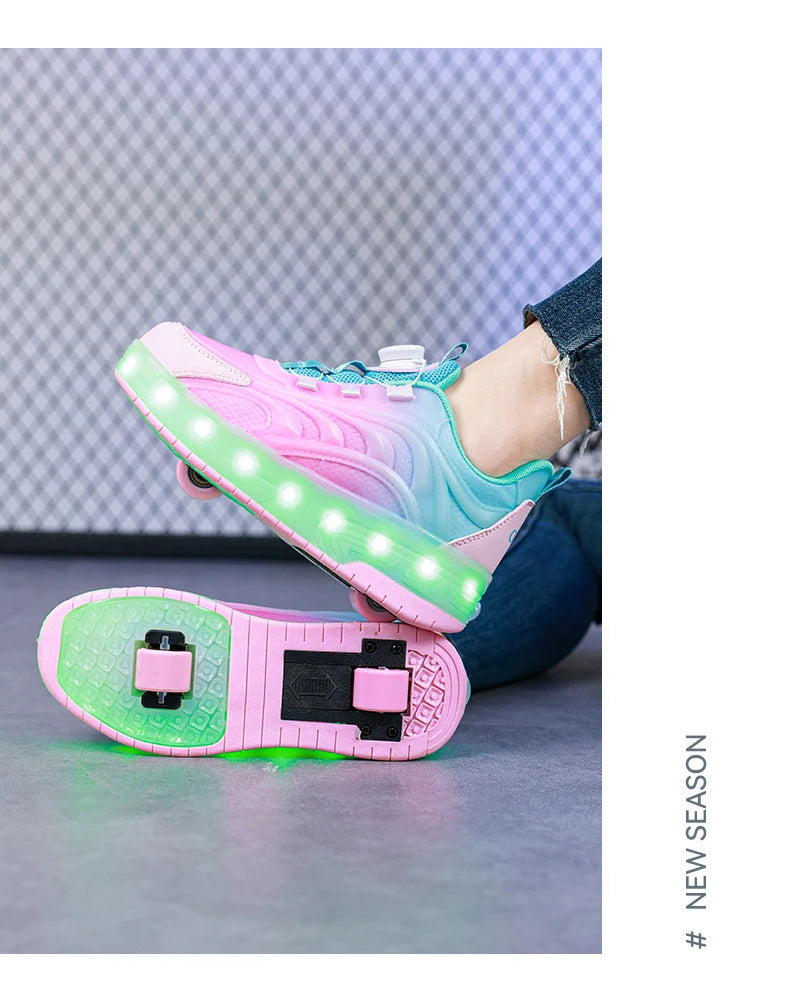 Two Wheels Children's Led Light Roller Skate Shoes For Kids Boys Girls Glowing Sports Luminous Sneakers Skateboard USB Charging