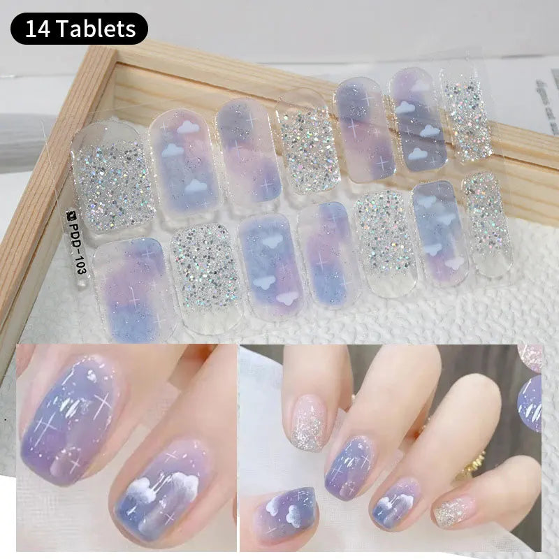 Full Cover Nail Stickers Fashion Nail Polish Nail Decoration Sparkling Glitter Self Adhesive Manicure Designer Nail Art Sticker