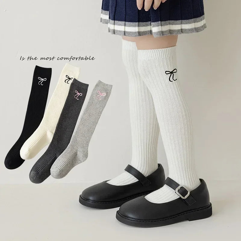 1 Pair Korean Fashion Legging Stocking Sock for Kids Girl JK Lolita Embroidery Bow Knee High Sock Spring Autumn School Sock