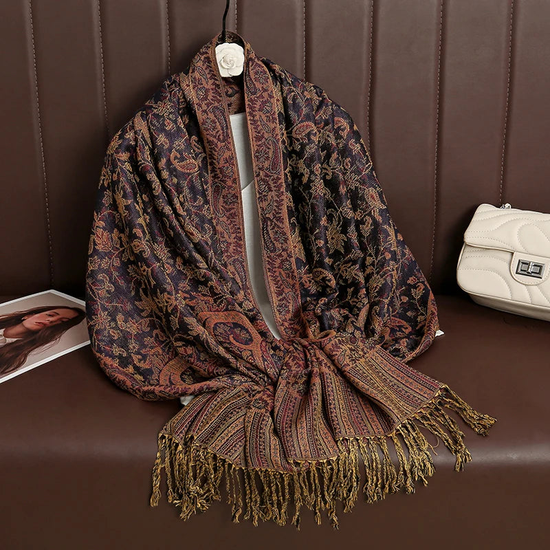 Tassel Blanket Design Thick Pashmina New Winter Warm Shawl Wrap Cashmere Scarf Women Neckerchief Poncho Stoles 2025