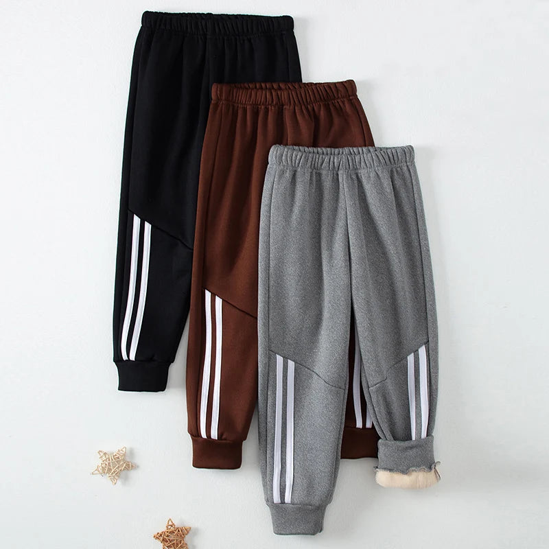 3/1 Piece Winter Children Plus Velvet Fashion Sweatpants Boys Casual Minimalist Pants Girls Joker Warm School Uniform Pants