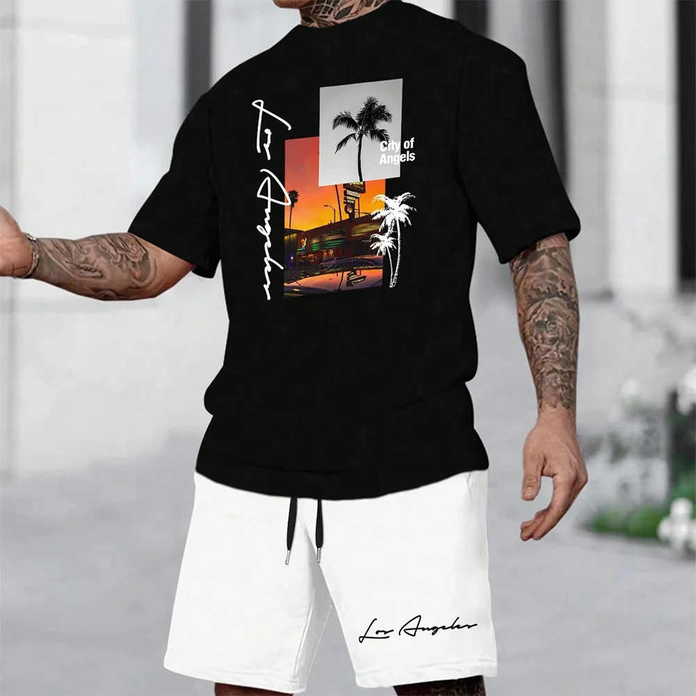 Hawaiian Set European And American Trendy Beach Short Sleeved Shirt Men S Dopamine Beach Casual Shorts Set Soft And Comfortable