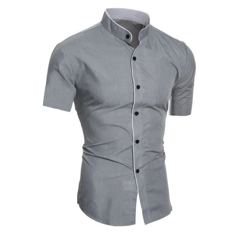 New men's solid color casual commuting short sleeved shirt