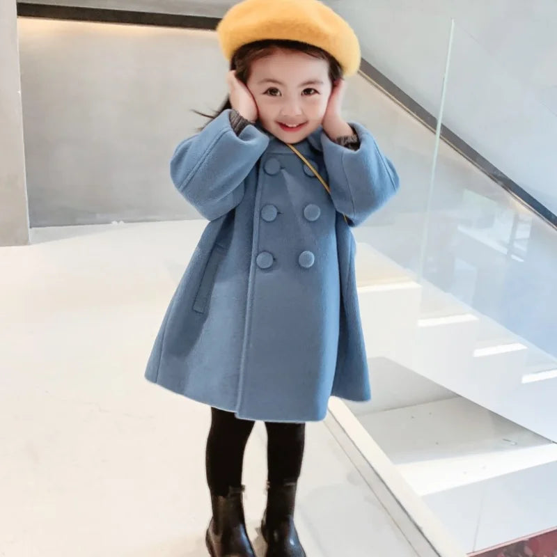 Winter Girl's Long Fashion Plus Cotton Coat 2024 Baby Girl Korean Style Thickened Double-breasted Coat Children Warm Jacket