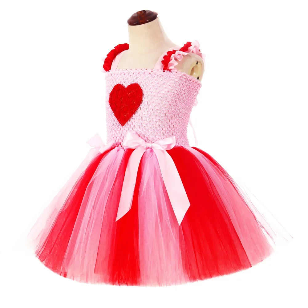 Toddler Baby Girls Valentine’s Day Princess Dress Sweet Love Heart Tutu Dresses Kids Valentines Wedding Birthday Party Costume