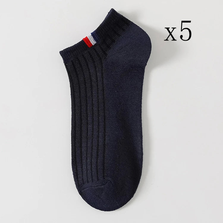 5 Pairs Of Thin Summer Blending Boat Socks Plain Color Mens Casual Socks Breathable Sweat Absorbing Calibration Socks