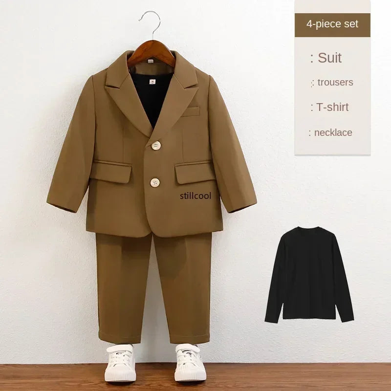 Suit for Boys Fall Casual Children School Uniform Outfits Handsome Kids Host Performance Costume 8 10 Y Boy Birthday Blazers Set