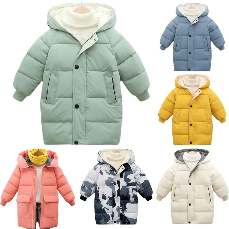 Kids Down Long Outerwear Winter Autumn Teen Cotton Clothes Boys Girls Cotton-Padded Parka Coats Big Children Thicken Warm Jacket