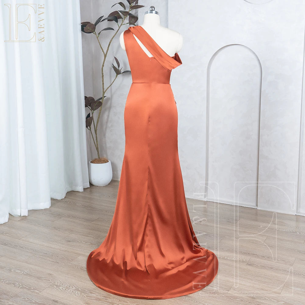 Burnt Orange Satin Wedding Dresses for Bridesmaid Mermaid Wedding Party Dress Elegant Gowns Side Split Evening Party Gown Robe