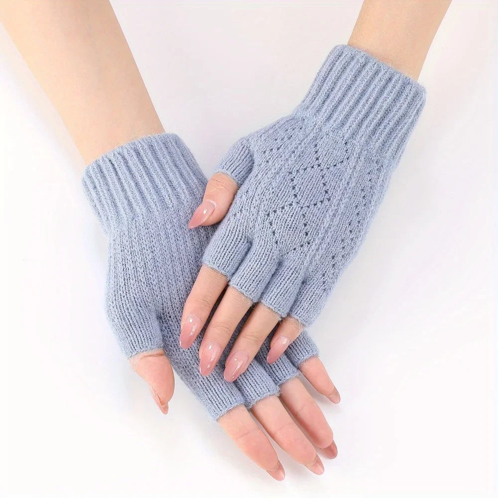 Mink Fleece Soft Winter Half Finger Gloves Women Warm Luxury Solid White Plush Knitted Fingerless Gloves Wrist Mittens Writting