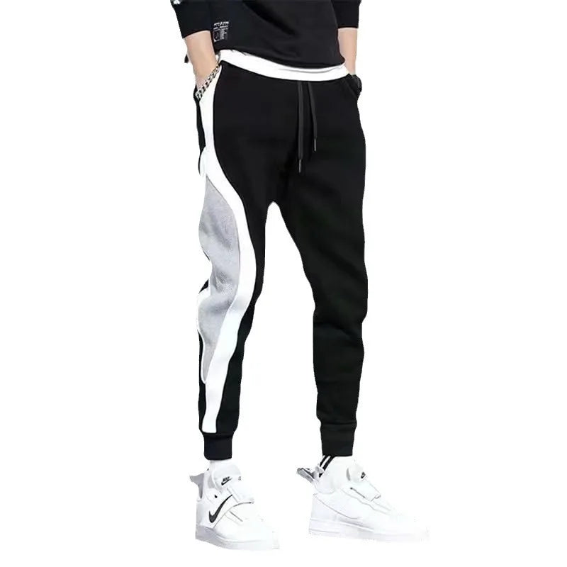 2024 Spring Autumn Men's Wide Loose Casual Pants Mens Patchwork Sports Elastic Rope Breathable Tie-foot Male Outfit Trousers