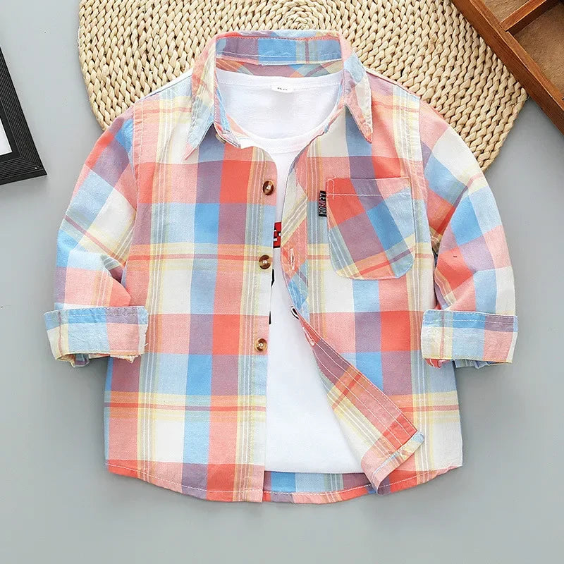 2023 Spring Baby Boys Shirts Kids Cotton Clothes Children Long Sleeve Plaid Shirt Autumn Toddler Girls Casual Shirts Tops 2-11Y