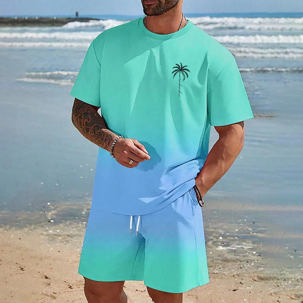 Hawaiian Set European And American Trendy Beach Short Sleeved Shirt Men S Dopamine Beach Casual Shorts Set Soft And Comfortable