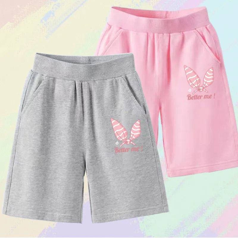 2023 Girls Summer Cat Ear Print Shorts Kids Elastic Waist Beach Short with Pocket Sports Short Pants Kids Cute Clothes 3-14y