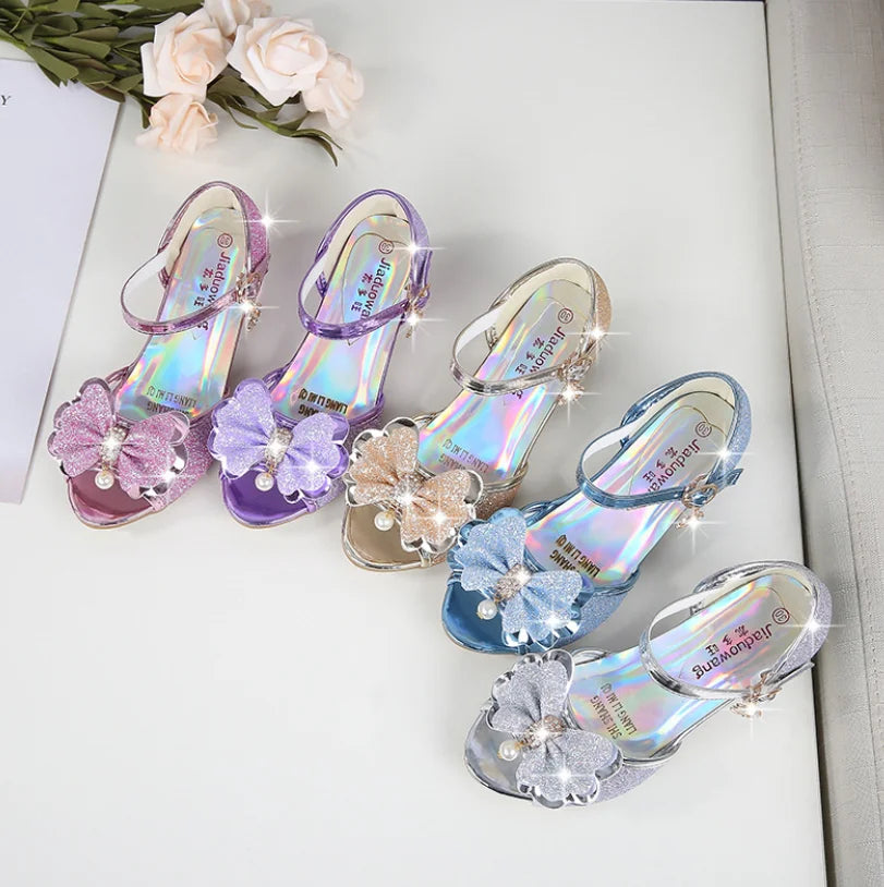 10 Colors Children Princess Sandals Kids Girls Wedding Shoes High Heels Dress Shoes Bowtie Gold Pink Blue Silver Shoes For Girls