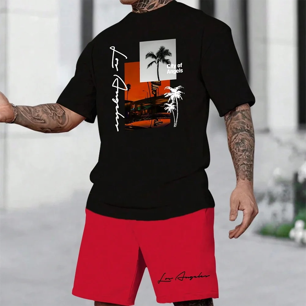 Hawaiian Set European And American Trendy Beach Short Sleeved Shirt Men S Dopamine Beach Casual Shorts Set Soft And Comfortable