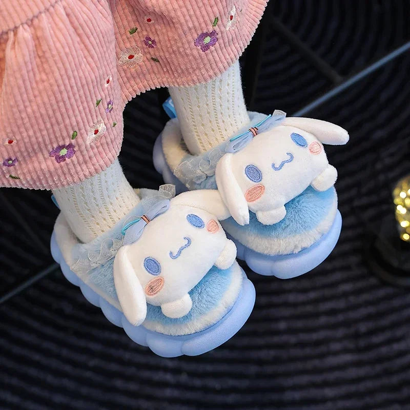 New Winter Cute Cartoon Non-slip Children's Plush Slippers Soft Sole Flip Flops Kids Girls Indoor Mule Warm Home Cotton Shoes