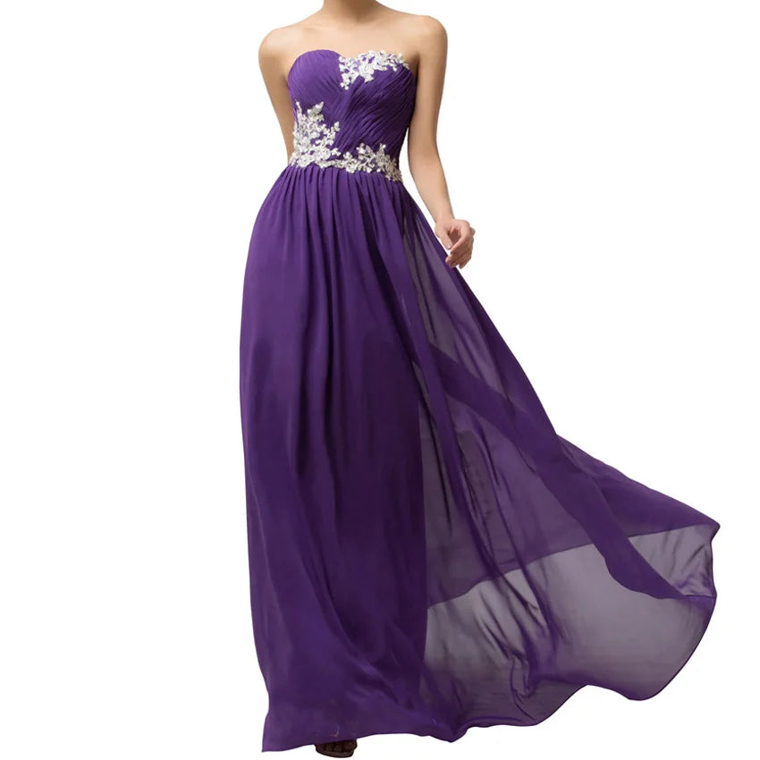 A Line Chiffon Beading Applique Pleat Strapless Elegant Bridesmaid Dresses Evening Wedding Party Formal Prom Lace Up Back