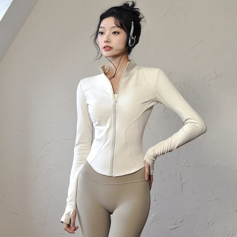 Long Sleeve Sports Jacket Women Zip Fitness Yoga Shirt Winter Warm Gym Top Activewear Running Coats Workout Clothes For Cycling