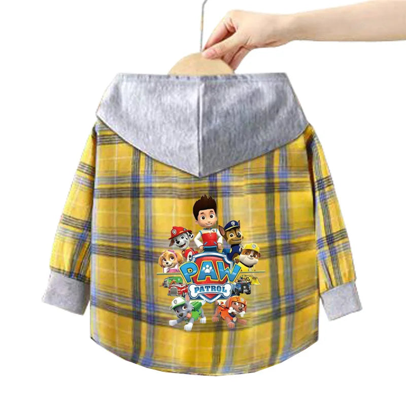 Paw Patrol Children's Hooded Shirts Kids Clothes Baby Boys Plaid Shirts Coat for Spring Autumn Girls Long-Sleeve Jacket Clothing