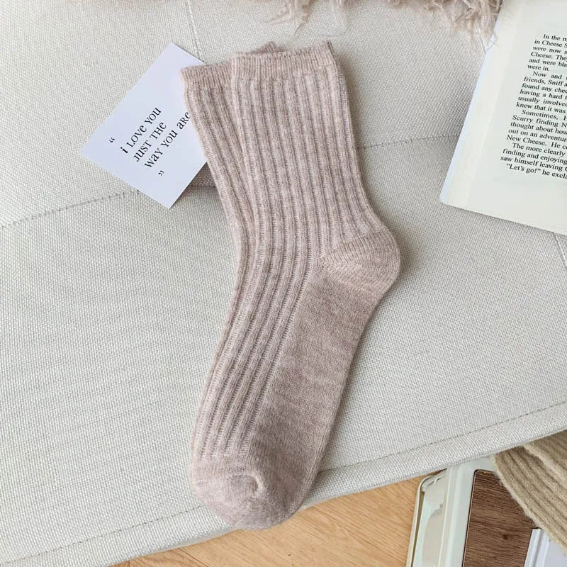 2024 New Winter  Cashmere Wool Women Socks  Casual japanese fashion Solid Color Thicker Long Sock Girls Thermal Warm Crew Sock