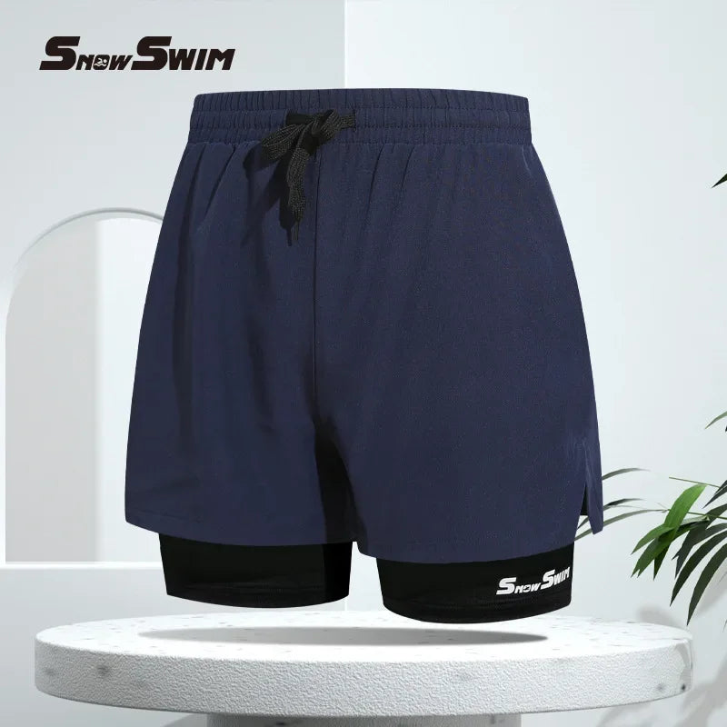 Men's Swim Trunks Double-layer Flat Angle Adult Quick-drying Anti-embarrassment Swim Trunks Beach Pants Spa Swimming Kit