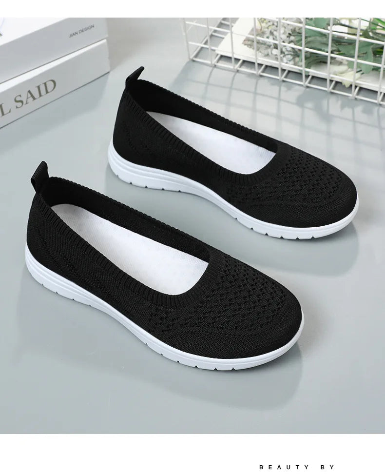 Women's Slip On Solid Color Shoes Summer Fashion Mesh Breathable Casual Shoes Walking Non Slip Platform Sandals Flats Loafers