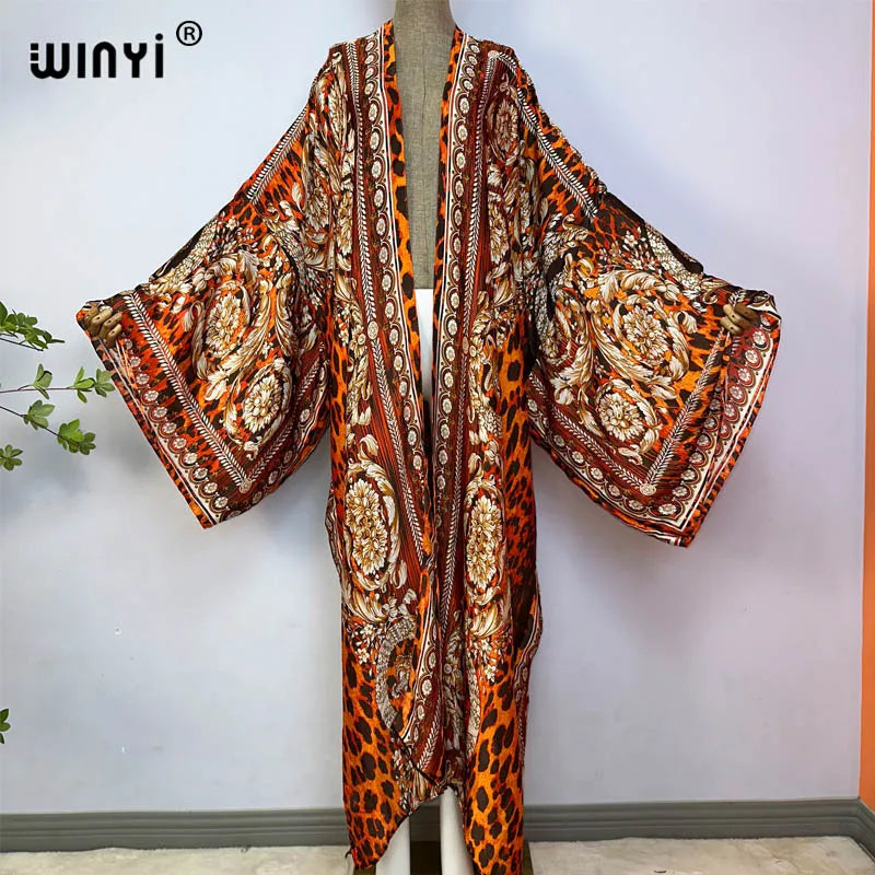 vestido longo Women Cardigan robe Cocktail sexcy Boho Maxi African Holiday Batwing Sleeve Silk Robe