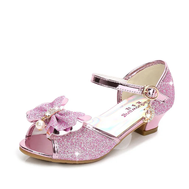 10 Colors Children Princess Sandals Kids Girls Wedding Shoes High Heels Dress Shoes Bowtie Gold Pink Blue Silver Shoes For Girls