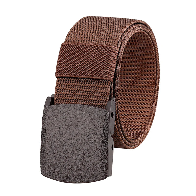 Metal Free Nylon Belt, MEN'S Tactical Woven Plastic Buckle Belt, Outdoor Versatile Perforated Canvas Nylon Belt