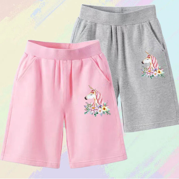 2023 Girls Summer Cat Ear Print Shorts Kids Elastic Waist Beach Short with Pocket Sports Short Pants Kids Cute Clothes 3-14y