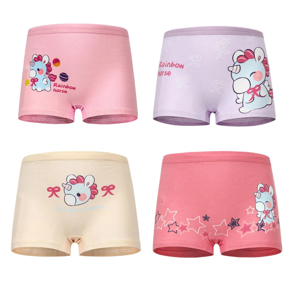 4 Pieces/lot Design Children's Girls Panties Cotton Soft Pretty Cartoon Unicorn Child Underwear for Girls Kids Boxer Breathable