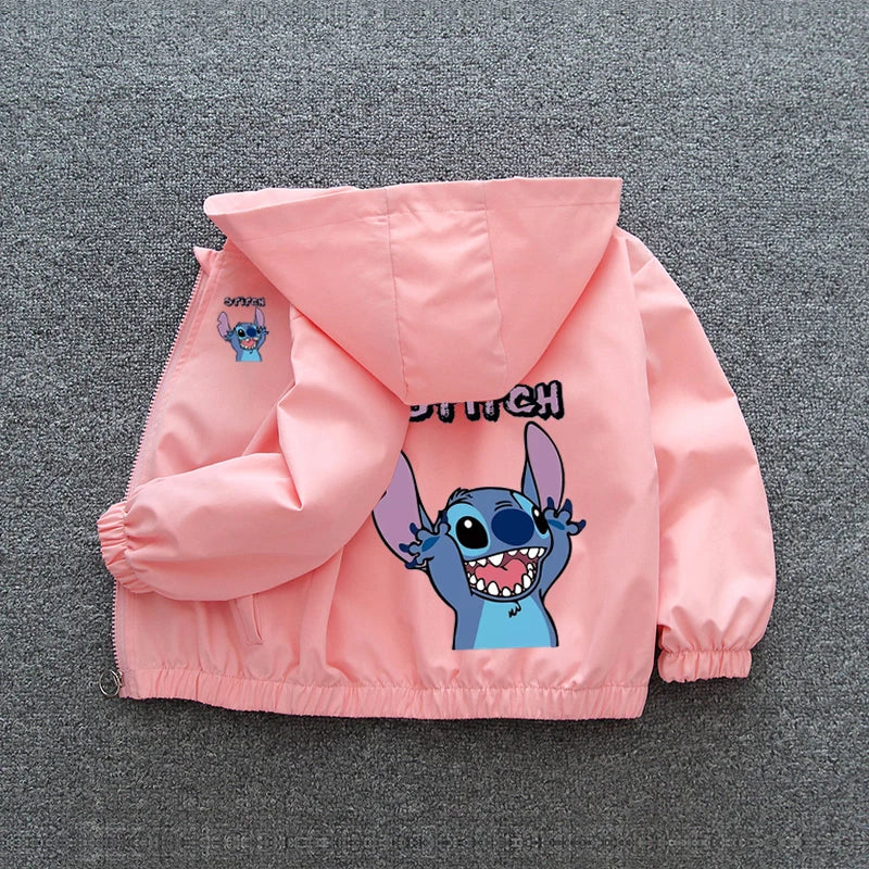 Lilo and Stitch Children Girls Hooded Jacket Coat 2024 Autumn Baby Boy Cartoon Zipper Long Sleeve Casual Clothing Kids Outerwear