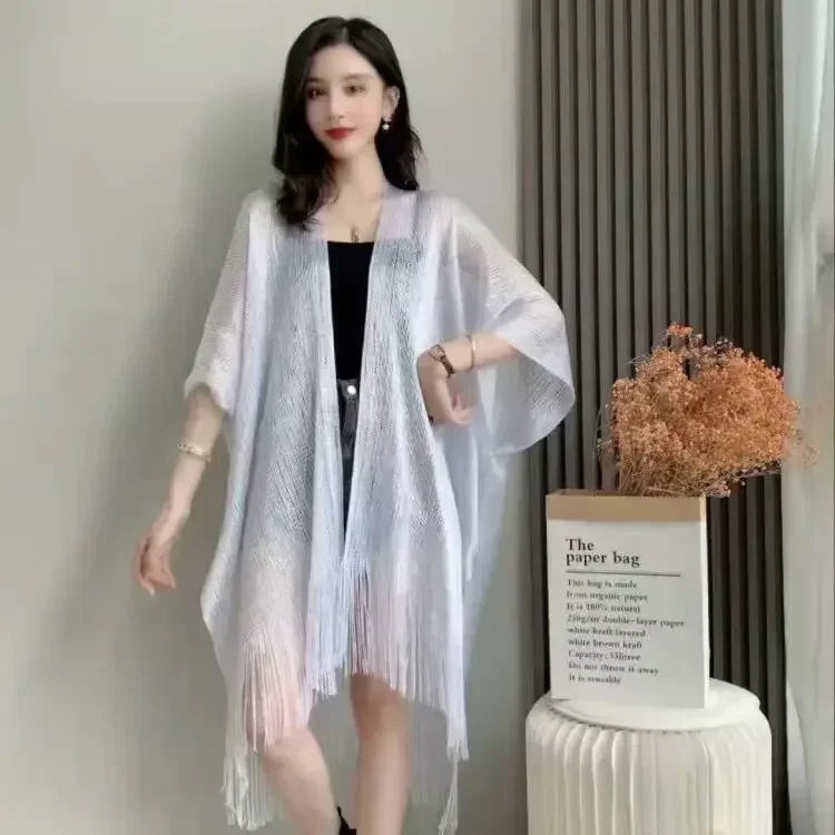 Sexy Fringe Tassel Mesh Sheer Shiny Knitted Tunic Beach Cover Up Cover-ups Beach Dress Beach Wear Beachwear Female Women