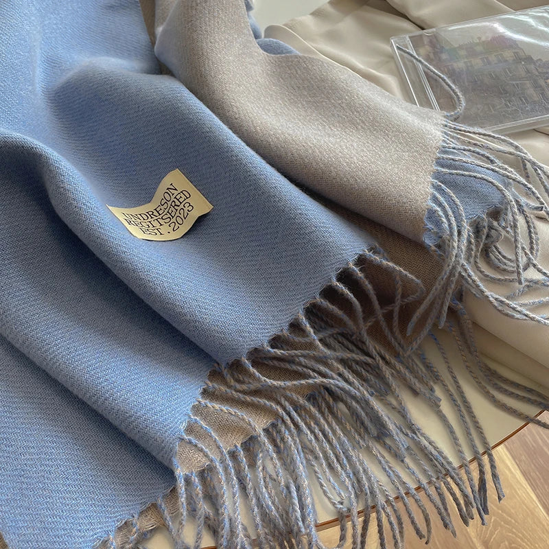 2025 New Fashion Cashmere Scarf Warm Winter for Women Korean Style Knitted Solid Color Double Sided Wraps Neckerchief