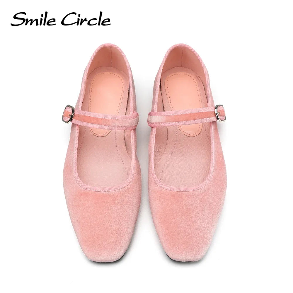 Smile Circle Velvet Mary Jane Ballet Flats Women Shoes Leopard Print Comfortable Soft Round Toe Flat Shoes for Women